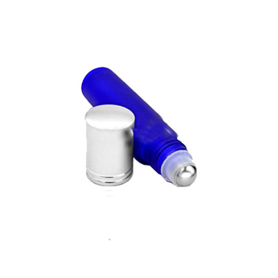 Blue Color Small Glass Roll On Aromatherapy Bottles Round Shape Frosted Surface