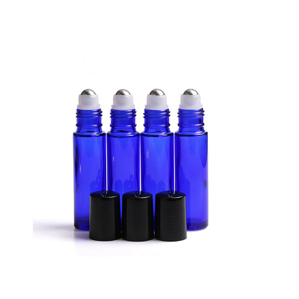 Metal Ball Roll On Essential Oil Glass Bottles , Cobalt Blue Bottles For Essential Oils